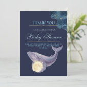 Hemelse Maan Baby Shower Bedankkaart | Walvis (Staand voorkant)