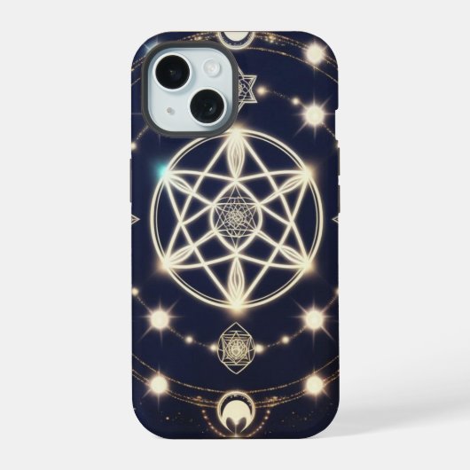 Hemelse Maan Cyclus Mandala – Heilige Geometrie iPhone 15 Case (Achterkant)