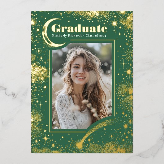 Hemelse Maan en Sterren Afgestudeerde Foto Afstude Folie Uitnodiging (Voorkant)