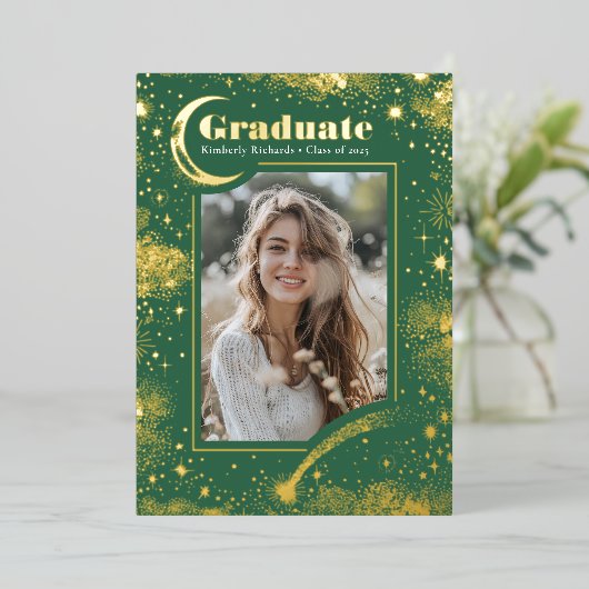 Hemelse Maan en Sterren Afgestudeerde Foto Afstude Folie Uitnodiging (Staand Voorkant)