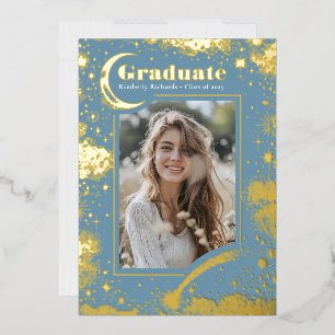 Hemelse Maan en Sterren Afstuderen Foto Afstuderen Folie Uitnodiging