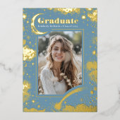 Hemelse Maan en Sterren Afstuderen Foto Afstuderen Folie Uitnodiging (Voorkant)
