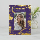 Hemelse Maan en Sterren Afstuderen Foto Afstuderen Folie Uitnodiging (Staand Voorkant)