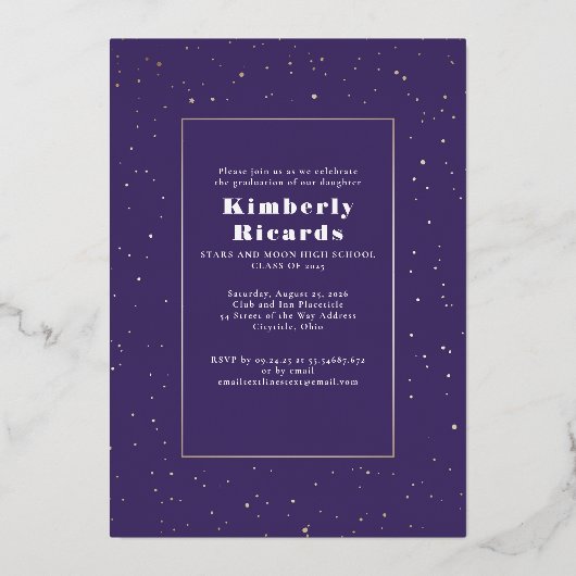 Hemelse Maan en Sterren Afstuderen Foto Afstuderen Folie Uitnodiging (Achterkant)