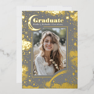 Hemelse Maan en Sterren Afstuderen Foto Afstuderen Folie Uitnodiging