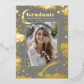 Hemelse Maan en Sterren Afstuderen Foto Afstuderen Folie Uitnodiging (Voorkant)