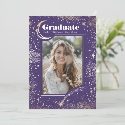Hemelse Maan en Sterren Afstuderen Foto Afstuderen Kaart (Staand voorkant)