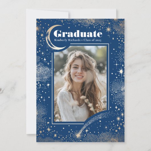 Hemelse Maan en Sterren Afstuderen Foto Afstuderen Kaart (Voorkant)