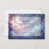 Hemelse Maan en Sterren Blauwe Bruiloft RSVP Kaartje (Voorkant)