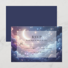 Hemelse Maan en Sterren Blauwe Bruiloft RSVP Kaartje