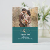 Hemelse Maan en Sterren Blauwgroen Dank U Foto Bedankkaart (Staand voorkant)