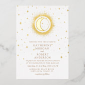 Hemelse Maan en Sterren Elegante bruiloft Folie Uitnodiging (Voorkant)