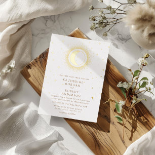 Hemelse Maan en Sterren Elegante bruiloft Folie Uitnodiging