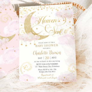 Hemelse Maan en Sterren Roze Gouden Baby Shower Kaart