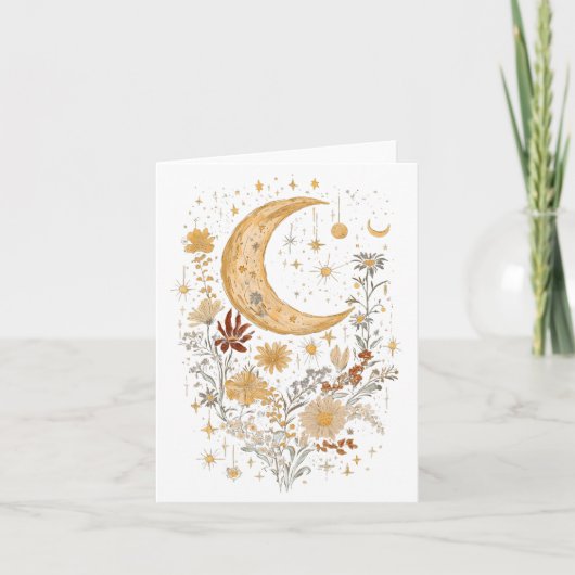Hemelse Maan en Wilde Bloem Wenskaart – Boho Kaart (Voorkant)