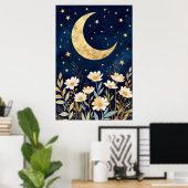 Hemelse Maan en Wilde Bloemen Poster (Thuiskantoor)
