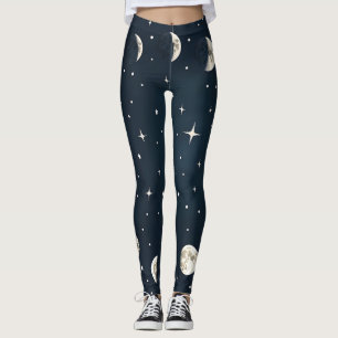 Hemelse maan fasen in zilver op marine leggings
