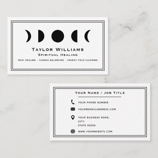 Hemelse Maan Fasen Spirituele Genezer Zwart Wit Visitekaartje (Voorkant / Achterkant)