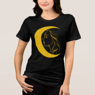 Hemelse Maan Godin – Mystieke Lijnkunst Profiel Tri-Blend Shirt