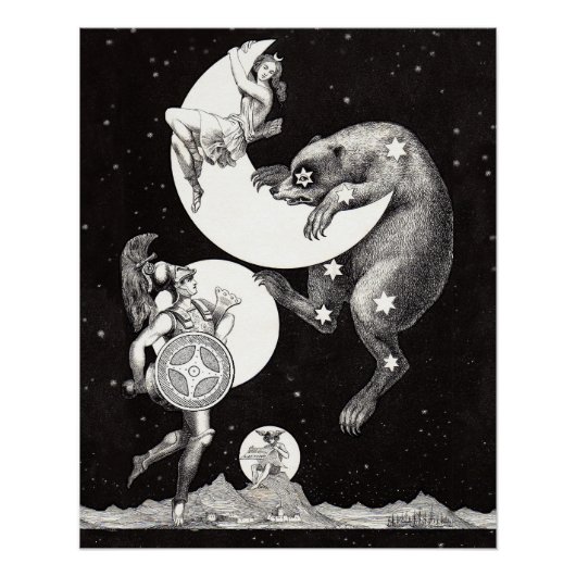 Hemelse Maan Lucht Universum God Nacht Illustratie Poster (Voorkant)