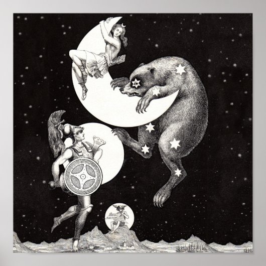 Hemelse Maan Lucht Universum God Nacht Illustratie Poster (Voorkant)