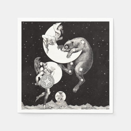 Hemelse Maan Lucht Universum God Nacht Illustratie Servetten (Voorkant)