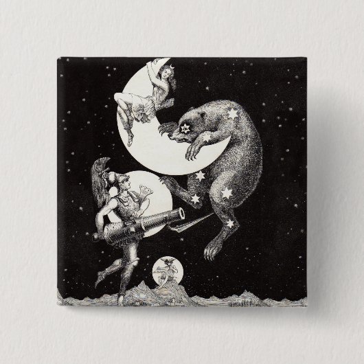 Hemelse Maan Lucht Universum God Nacht Illustratie Vierkante Button 5,1 Cm (Voorkant)