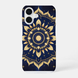 Hemelse Maan Mandala Hoesje | Marineblauw & Goud iPhone 16 Hoesje