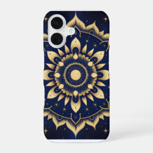 Hemelse Maan Mandala Hoesje Marineblauw & Goud iPhone 16 Hoesje