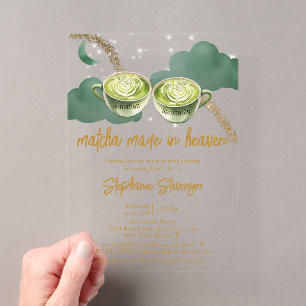 Hemelse Maan Matcha Verloving Feestje Acryl Uitnodigingen