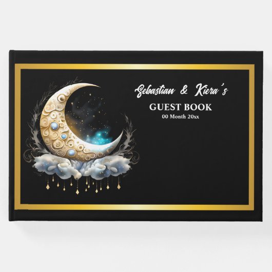 Hemelse maan paar silhouet sterrennacht gastenboek (Voorkant)
