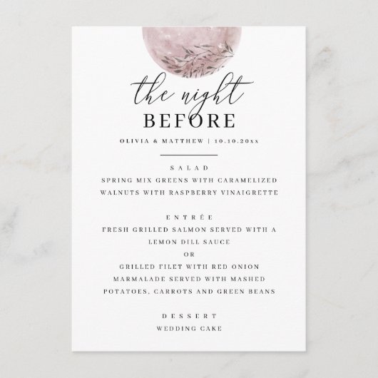 Hemelse Maan | Repetitie diner avond voor Menu (Voorkant)