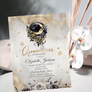 Hemelse Maan Rozen Sterren Quinceanera Kaart