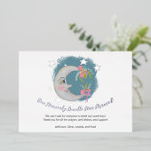 Hemelse Maan Sterren Bloemen Blauw Geboorte Aankon Folie Uitnodiging (Staand Voorkant)