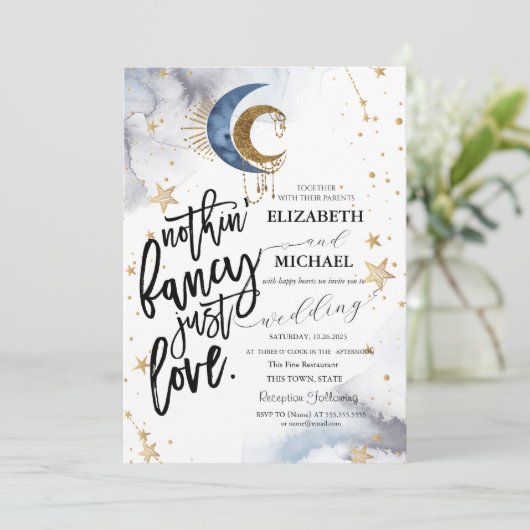 Hemelse Maan, Sterren Bruiloft Kaart (Staand voorkant)