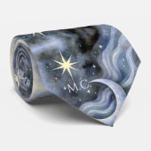 Hemelse Maan Sterren Dromerige Hemel Vet Monogram Stropdas (Opgerold)