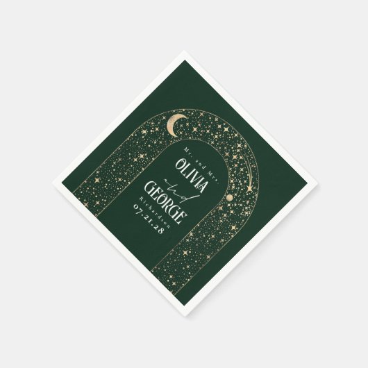 Hemelse Maan Sterren Emerald Green Wedding Servet (Hoek)