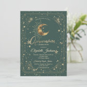 Hemelse Maan Sterren Frame Quinceanera Kaart (Staand voorkant)