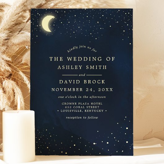 Hemelse Maan Sterren Middenacht Blauwe Bruiloft Kaart
