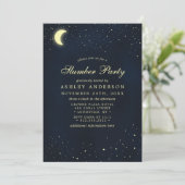 Hemelse Maan Sterren Midnight Blue Slaperparty Kaart (Staand voorkant)