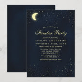 Hemelse Maan Sterren Midnight Blue Slaperparty Kaart (Voorkant / Achterkant)