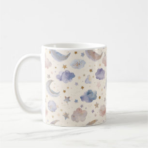 Hemelse Maan Sterren Wolken Waterverf Pastel Koffiemok