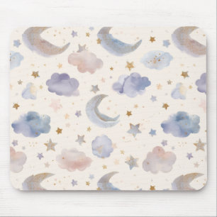 Hemelse Maan Sterren Wolken Waterverf Pastel Muismat