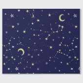 Hemelse Maan Sterrenbeeld Blauw Cadeaupapier (Vlak)