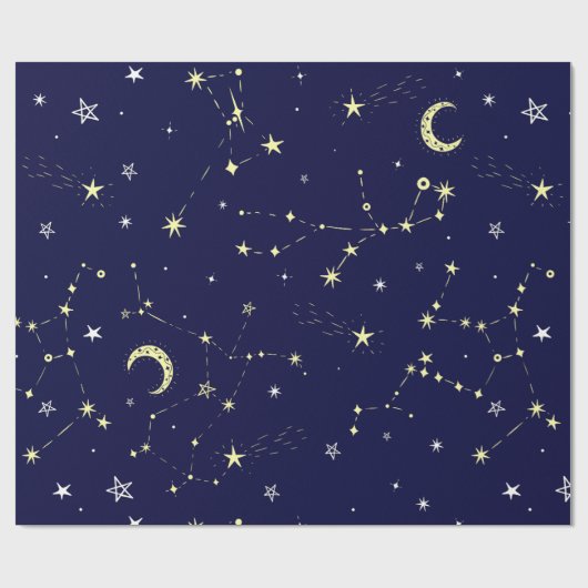 Hemelse Maan Sterrenbeeld Blauw Cadeaupapier (Vlak)
