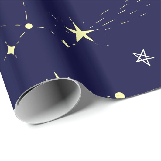 Hemelse Maan Sterrenbeeld Blauw Cadeaupapier (Rol Hoek)