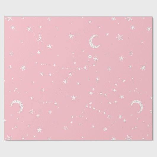 Hemelse Maan Sterrenbeeld Roze Cadeaupapier (Vlak)