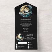 Hemelse maan sterrenhemel zwarte lucht blauw groen all in one uitnodiging (Binnen)