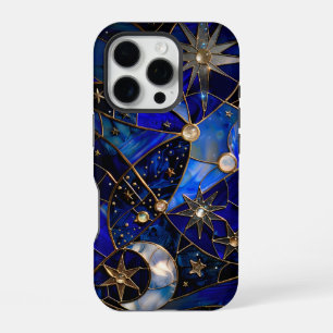 Hemelse Maan Sterrennacht Glas-in-lood iPhone 16 Pro Hoesje