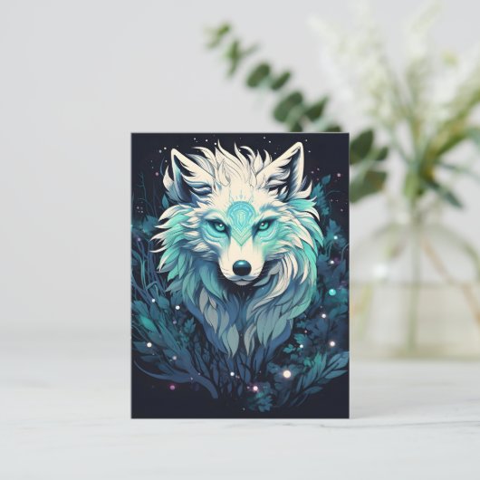 Hemelse Maan Wilde Wolf Feestdagenkaart (Staand voorkant)